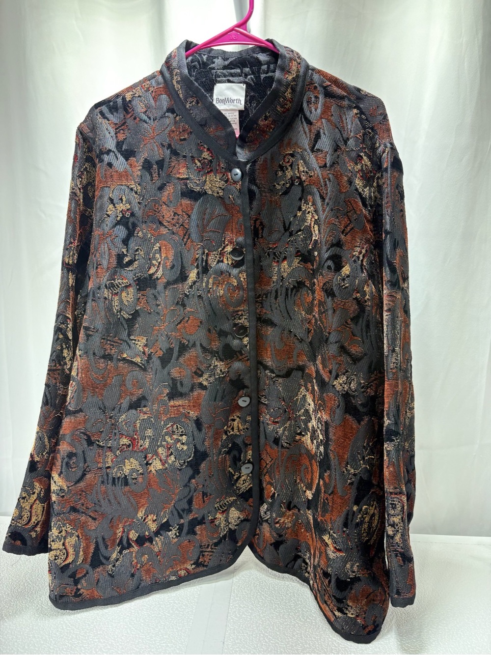 BonWorth Black and Rust Brocade Button Jacket 4379